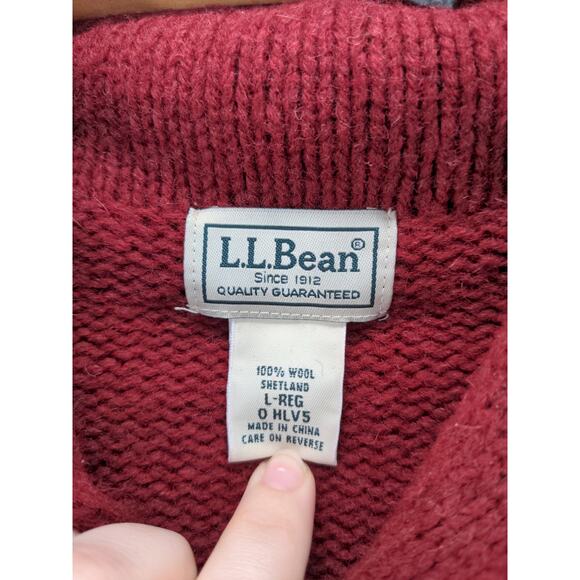 L.L. Bean Men's 100% Shetland Wool Sweater Size L Red Elbow Pads - Picture 10 of 11